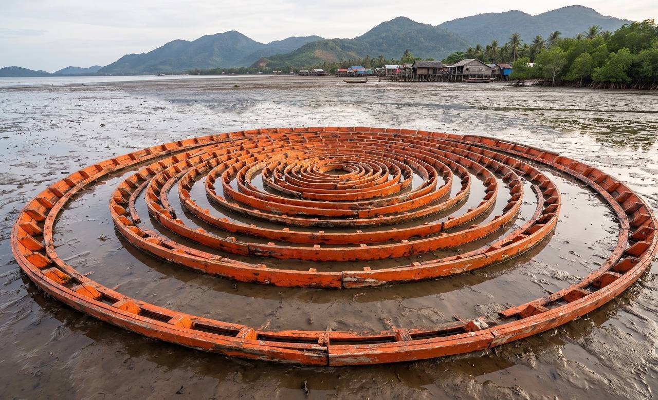 A hull opened into a spiral on the Kep shore