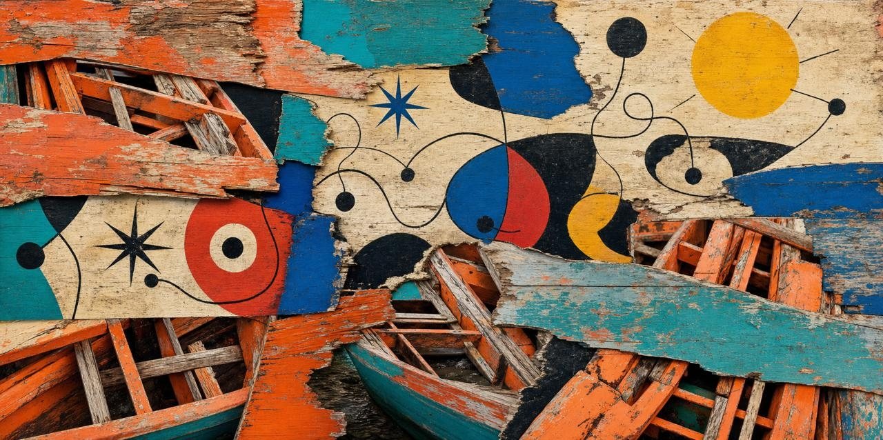 A private alphabet of the shore — stars, moons, birds, tides, and eyes.